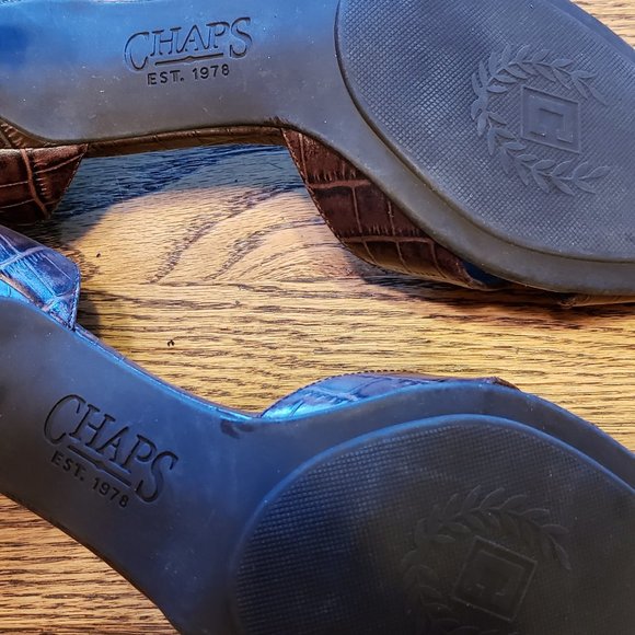 Ralph Lauren Chaps Women's 8.5 Brown Leather Pumps Croc Peep Toe Heels - Picture 6 of 8